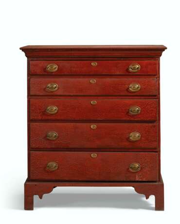 A CHIPPENDALE RED-PAINTED TALL CHEST-OF-DRAWERS - photo 1