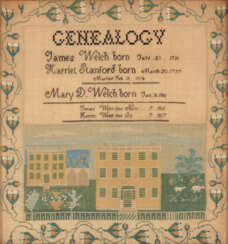 A SILK-ON-LINEN NEEDLEWORK PICTORIAL OF THE WELCH FAMILY GEN...
