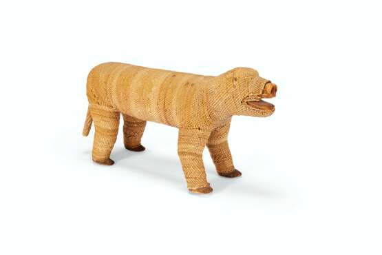 A WOOD AND WOVEN GRASS RATTLE IN THE FORM OF A BEAR - photo 1
