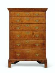 A CHIPPENDALE FIGURED MAPLE TALL CHEST-OF-DRAWERS