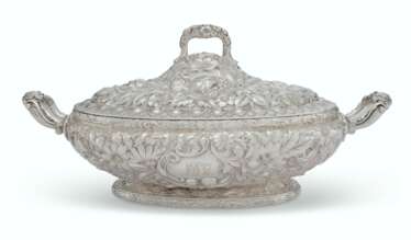 AN AMERICAN SILVER TWO-HANDLED VEGETABLE TUREEN AND COVER