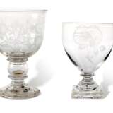 TWO ENGLISH ENGRAVED AND MONOGRAMMED GLASS GOBLETS - фото 1