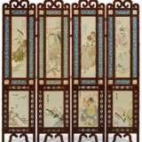 A CHINESE CARVED HONGMU FOUR-PANEL FLOOR SCREEN - photo 1