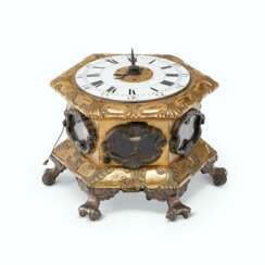 A CHARLES II SILVERED AND GILT-BRONZE TABLE CLOCK