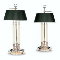 A PAIR OF SILVERED METAL BOUILLOTTE LAMPS