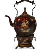A GEORGE III BROWN AND POLYCHOME-PAINTED TOLE PEINTE HOT WATER URN AND BRAZIER - photo 1