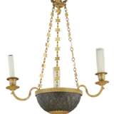 AN EMPIRE STYLE ORMOLU AND PATINATED-BRONZE THREE-LIGHT CHANDELIER - фото 1