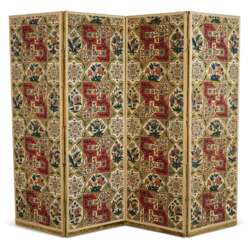A VICTORIAN FOUR-PANEL SILK AND WOOL NEEDLEWORK SCREEN