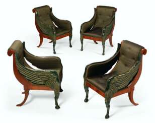 A SET OF FOUR RUSSIAN PARCEL-GILT AND BRONZED MAHOGANY BERGE...