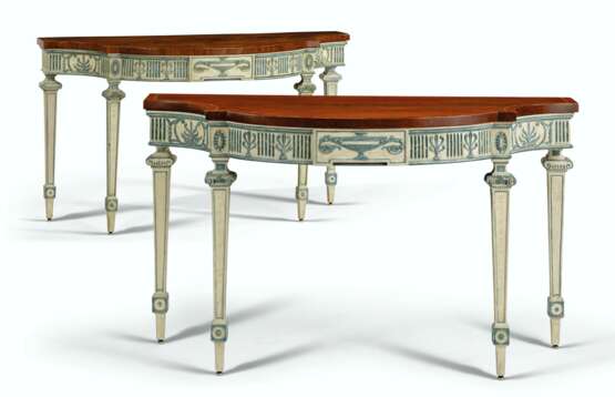 Mayhew & Ince. A PAIR OF GEORGE III CREAM AND BLUE-PAINTED MAHOGANY SIDE TA... - photo 1