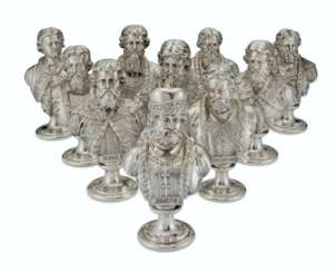 TEN RUSSIAN SILVER-PLATED BUSTS DEPICTING RUSSIAN RULERS