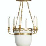AN EMPIRE ORMOLU AND FROSTED GLASS SIX-LIGHT CHANDELIER - photo 1