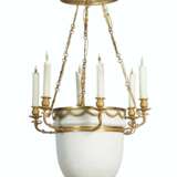 AN EMPIRE ORMOLU AND FROSTED GLASS SIX-LIGHT CHANDELIER - photo 2