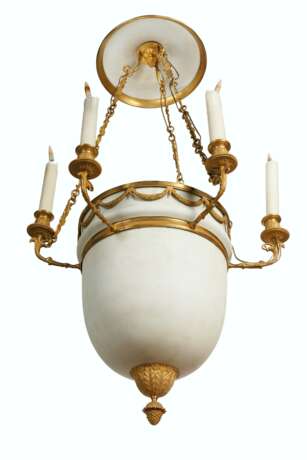 AN EMPIRE ORMOLU AND FROSTED GLASS SIX-LIGHT CHANDELIER - photo 3