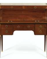 A LOUIS XVI ORMOLU-MOUNTED MAHOGANY AND PLUM PUDDING MAHOGAN...