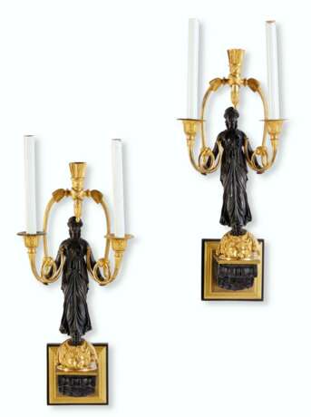 A PAIR OF EMPIRE ORMOLU AND PATINATED-BRONZE TWIN-BRANCH WAL... - photo 1