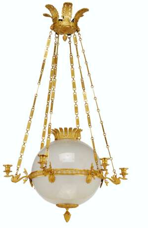 Jansen. AN EMPIRE-STYLE ORMOLU, ETCHED AND FROSTED GLASS SIX-LIGHT C... - Foto 4