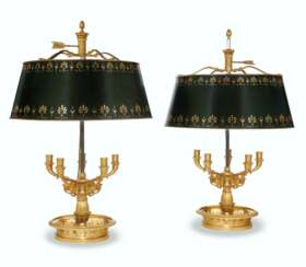 A PAIR OF EMPIRE STYLE ORMOLU BOUILLOTTE LAMPS