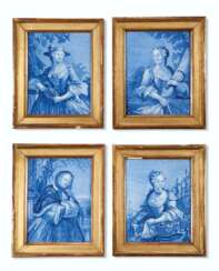 FOUR DUTCH DELFT BLUE AND WHITE PLAQUES EMBLEMATIC OF THE SE...