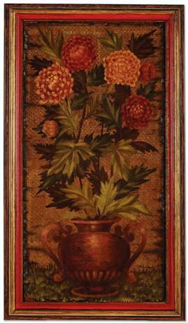 A SET OF NINE DUTCH PAINTED AND GILT-DECORATED LEATHER PANEL... - фото 1