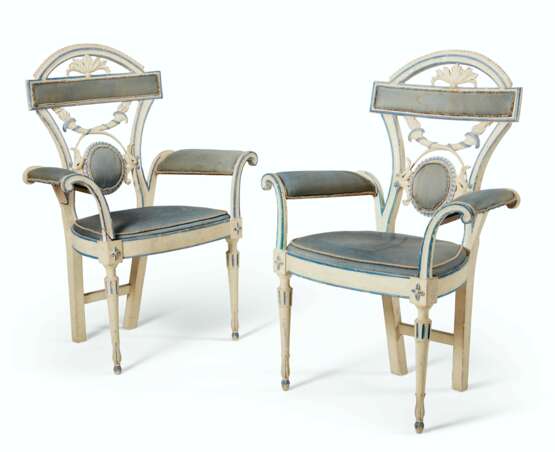 A PAIR OF NORTH ITALIAN CREAM AND BLUE-PAINTED ARMCHAIRS - photo 1