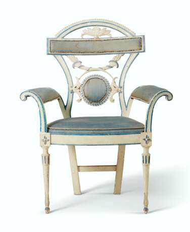 A PAIR OF NORTH ITALIAN CREAM AND BLUE-PAINTED ARMCHAIRS - photo 3