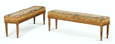 A PAIR OF LOUIS XVI STYLE GILTWOOD BANQUETTES