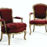 TWO LOUIS XV CREAM AND GREEN-PAINTED FAUTEUILS - фото 1
