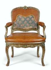 A LOUIS XV GREY AND GREEN-PAINTED FAUTEUIL