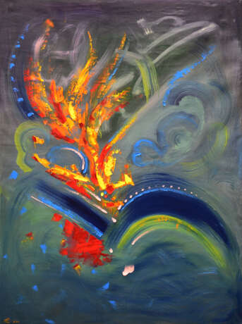 Design Gemälde „Feuer der Meinungsverschiedenheit“, Leinwand, Ölfarbe, Abstrakter Expressionismus, Landschaftsmalerei, 2020 - Foto 1