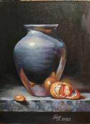 "Still life with a jug and tangerine".