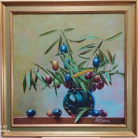 Peinture «Olives dans un vase», Carton, Peinture à l'huile, Réalisme, Nature morte, 2020 - photo 1