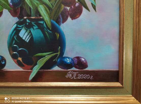 Peinture «Olives dans un vase», Carton, Peinture à l'huile, Réalisme, Nature morte, 2020 - photo 3