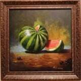 Gemälde „Stillleben mit Wassermelone“, Karton, Ölfarbe, Realismus, Stillleben, 2020 - Foto 1