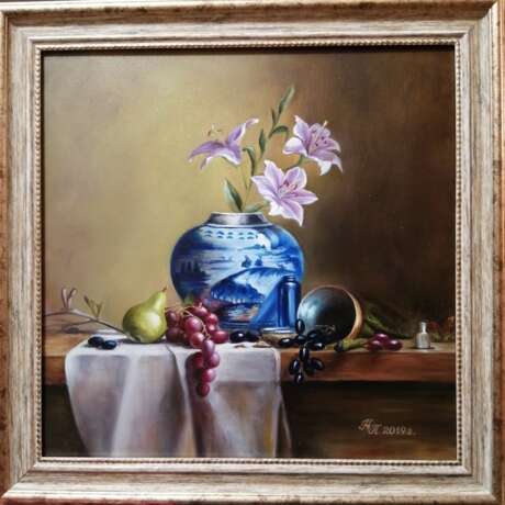 Gemälde „Lilien in einer Vase“, Leinwand auf dem Hilfsrahmen, Ölfarbe, Realismus, Stillleben, Russland, 2019 - Foto 1