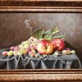 Gemälde „Pfirsiche und Trauben“, Karton, Ölfarbe, Realismus, Stillleben, 2020 - Foto 1
