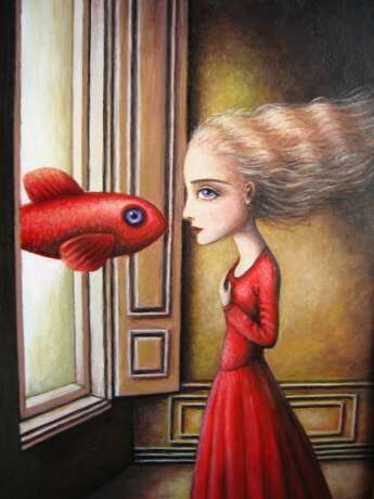 Painting “Red fish”, Cardboard, Acrylic paint, Surrealism, Fantasy, Russia, 2020 - photo 1