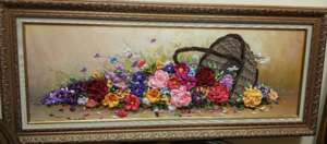 Basket with scattered flowers