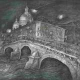 “Izmailovsky bridge” Paper Engraving Expressionist Landscape painting 2020 - photo 1