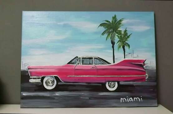 Design Gemälde „Cadillac in Miami“, Leinwand, Acrylfarbe, Zeitgenössische Kunst, 2020 - Foto 1