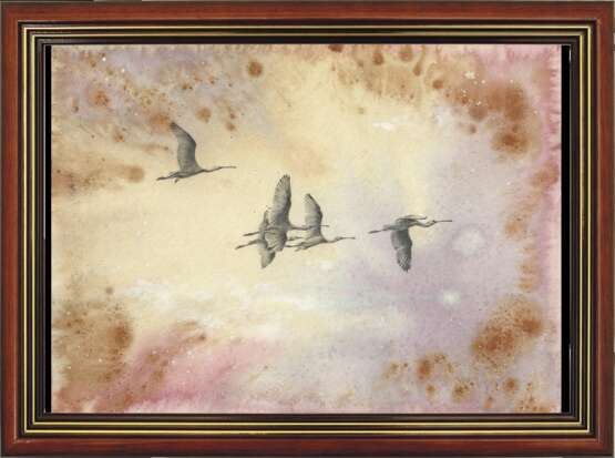 Painting “Oh, wild geese were flying. Drawing, handmade, 2021 Author - Mishareva Natalia”, Mixed medium, Mixed media, Realist, Animalistic, 2021 - photo 1