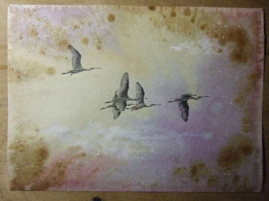 Painting “Oh, wild geese were flying. Drawing, handmade, 2021 Author - Mishareva Natalia”, Mixed medium, Mixed media, Realist, Animalistic, 2021 - photo 3