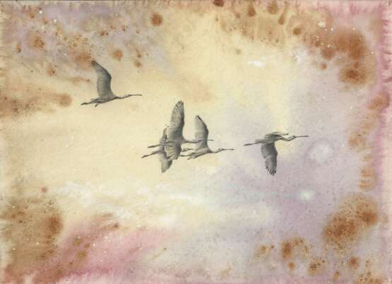 Peinture «Oh, les oies sauvages volaient. Dessin, fait main, 2021 Auteur - Mishareva Natalia», Milieu mixte, Technique mixte, Réalisme, Animaliste, 2021 - photo 4