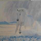 Белая лошадь Toile sur le sous-châssis Peinture à l'huile Réalisme Animaliste Russie 2014 - photo 1