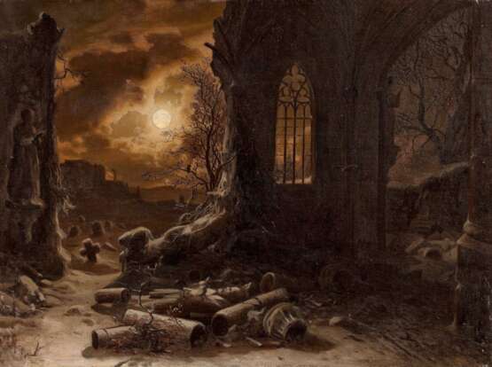 Winterliche Vollmondnacht über den Ruinen einer gotischen Kapelle - photo 1