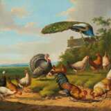 Zwei Gemälde: Hühner und Pfauen auf der Wiese - photo 1