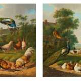 Zwei Gemälde: Hühner und Pfauen auf der Wiese - Foto 2