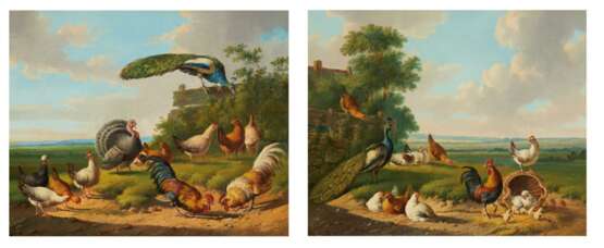 Zwei Gemälde: Hühner und Pfauen auf der Wiese - фото 2
