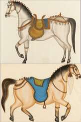 Zwei große Seidenbilder mit Pferden