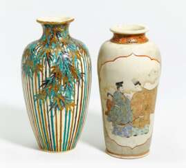 Zwei Satsuma-Vasen, eine mit Bambus, eine mit Genji-Motiv